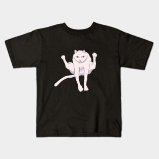 Acrobatically jumping white athlete cat Kids T-Shirt